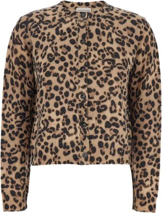 Semicouture Truien & Vesten, Dames, Bruin, M, Wol, Animalier Cardigan Sweaters in Bruin