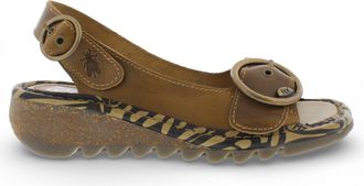 FLY London Womens TRAM723FLY Camel Brown Leather Wedge Sandals - Tan - Size EU 42