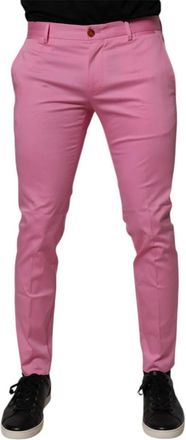 Dolce & Gabbana Slim Fit Pantalon - Heren - Skinny broeken - Roze - M - Katoen - Broeken
