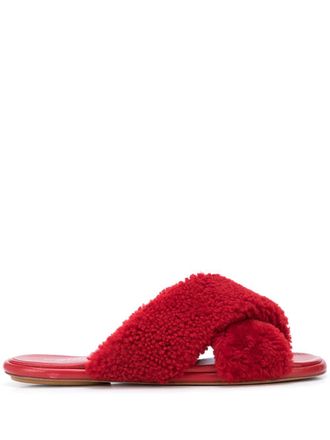 Rosetta Getty flat crossover sandals - women - Lambskin - 39 - Red