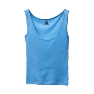 Versace Sleeveless Tops, female, Blue, Size: S Embroidered Ribbed Wool Tank Top