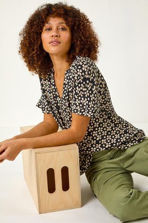 Roman Abstract Print V-Neck Tunic Top