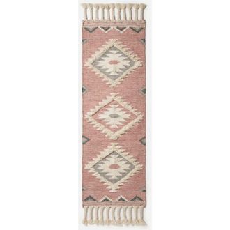 Homescapes Pali Pink Kilim Runner Wool Rug 66 x 200 cm