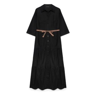 Fiorella Rubino Power viscose overhemdjurk - Dames - Shirt Kleedjes - Zwart - XL - Katoen - Kleedjes