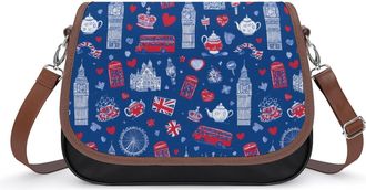Generic London British Symbols Pattern Womens Crossbody Bag Fashion Shoulder Handbags Message Tote Bag with Adjustable Strap