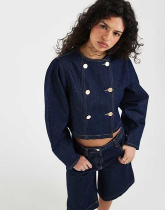 Asos Giacca di jeans doppiopetto indaco con maniche cocoon-Blu