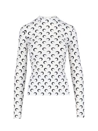 Marine Serre White Crescent Moon Fitted Long-Sleeve Top
