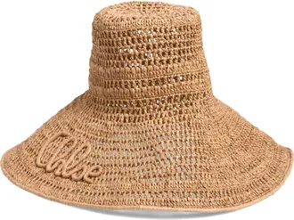 Chlo&eacute; Raffia Capeline Hat in Summery Beige at Nordstrom, Size Medium