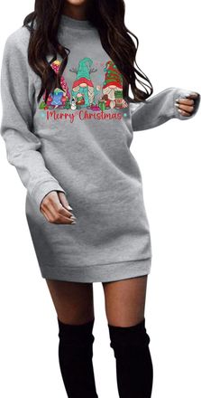 Generic Christmas Jumpers for Women Sweatshirt Dress Long Oversized Crew Neck Sweatshirts Long Sleeves Merry Christmas Print Graphic Jumpers Funny Cute Xmas P