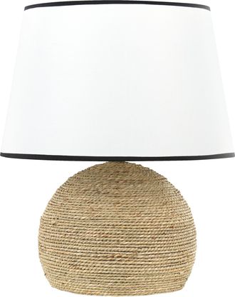 Beliani L&aacute;mpara De Mesa De Cuerda De Paja Trenzada Pantalla De Tela Blanca Natural Growee