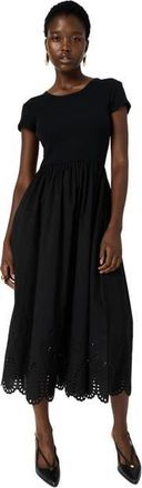 Gerard Darel Rynah Scalloped Detail Midi Dress in Black at Nordstrom, Size Small