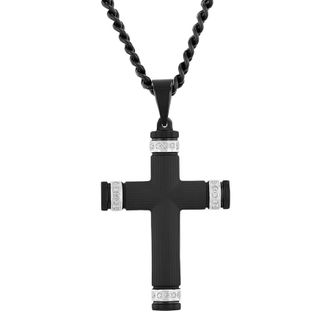 Robert Alton 1/10 CTW Stainless Steel Diamond Black Finish Cross Pendant
