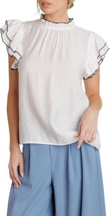 Flying Tomato Contrast Stitching Ruffle Top in White at Nordstrom Rack, Size Medium