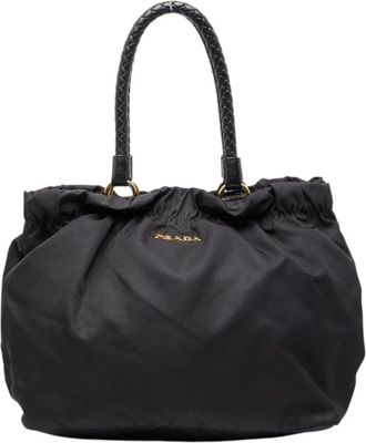 Prada Black Nylon Leather Handbag Tote Bag (Pre-Owned)