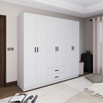 Dmora Armario Grande Copiano, Dormitorio 6 Estantes, Barra Ropa, 2 Cajones, 180x190h Cm Blanco