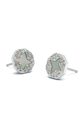 Tory Burch Forget Me Not Mother-of-Pearl & Pav&eacute; Stud Earrings in Tory Silver/Pearl/crystal at Nordstrom