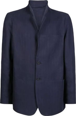 Sease Linnen jack met ronde opstaande kraag - Blauw