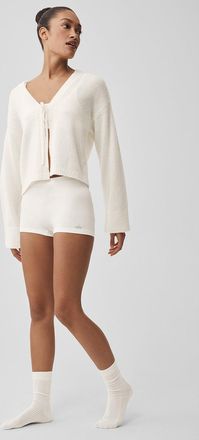 Alo | Wool Cashmere New Class Tie Cardigan Top in Ivory White, Size: Medium