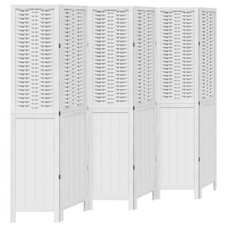 Berkfield Home Room Divider 6 Panels White Solid Wood Paulownia