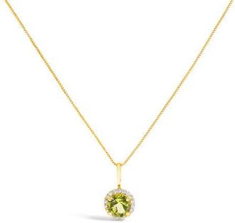 House of Brilliance 10K Gold Gemstone and 1/10 Cttw Diamond Accent Halo Pendant Necklace in Yellow | Green Peridot at Nordstrom