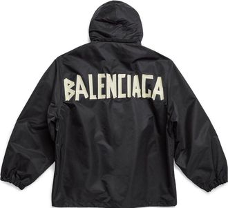 Balenciaga Tape Type Hooded Windbreaker Jacket Black 738762TLO251000