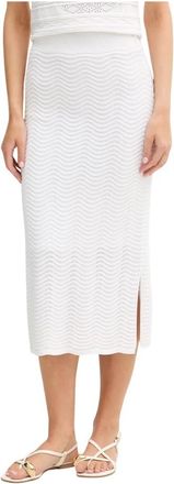 Joseph Ribkoff Rok met hoge taille en ribbels - Dames - Midirokken - Wit - 2XL - Nylon - Rokken