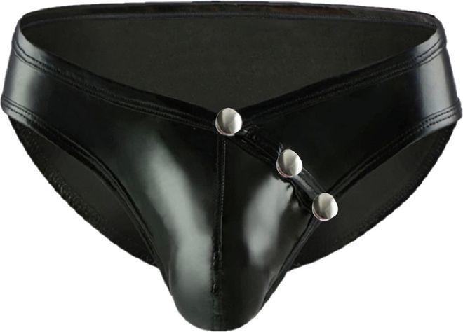 Men Sexy Lingerie PVC Boxer Faux Leather Brief Latex Shorts Pants Tights Wet Look Bikini Swim Trunks Nightclub Shiny for Glossy Clubwear Buckled Remov