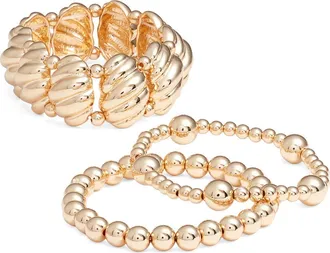 Open Edit Assorted Pack of 3 Stretch Bracelets in Gold at Nordstrom