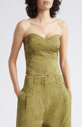 Ulla Johnson Heleen Pleated Strapless Bustier Top in Moss Gold at Nordstrom, Size 10