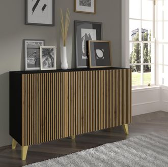 AC-D&eacute;co C&oacute;moda Ravenna F 150 Cm 3d Negro/roble Artesanal Pies Dorados