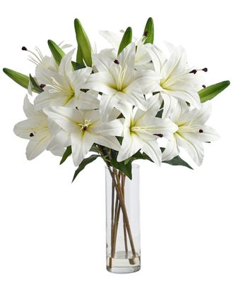 Nearly Natural Discontinued Nearly Natural 25In Artificial Lily Arrangement With Cylinder Glass Vase