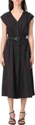 Michael Kors Mouwtjesloze midi-jurk met riem - Dames - Casual kleedjes - Zwart - L - Polyester - Kleedjes