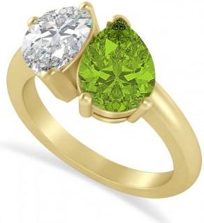 Allurez Pear/Pear Diamond & Peridot Toi et Moi Ring 14k Yellow Gold (4.00ct)