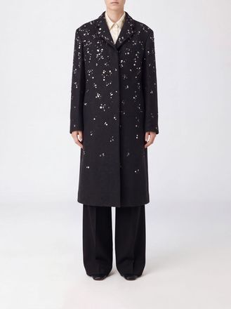 Jil Sander Long Wool Coat with Crystal and Sequin Embroidery