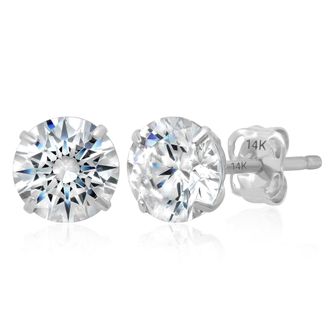 MAX + STONE 14k Yellow or White Gold Solitaire Round Cubic Zirconia Stud Earrings 4MMto7.5MM