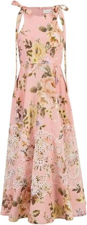 Zimmermann Bloemen Broderie Midi Jurk Roze - Dames - Casual kleedjes - Roze - XS - Katoen - Kleedjes