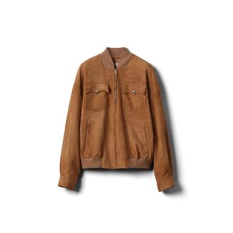 Miu Miu Suede Nappa Leather Jacket, Woman, Maple Brown, Size 36