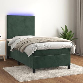 vidaXL Vidaxl - Cama Box Spring Colch&oacute;n Y Led Terciopelo Verde Oscuro 90x200 Cm