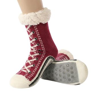 Generic Ultra-thick Cashmere Cute Slipper Home Socks Sport Fleece Lined Knit House Socks Fun Warm Thermal Winter Booties (Red)