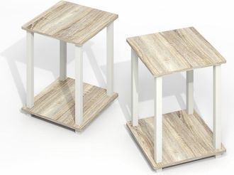 Furinno Simplistic End Table, Set of Two, Light Oak/White