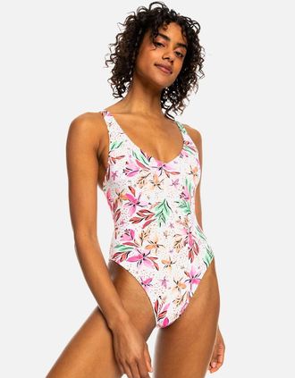 Roxy Womens Roxy Womens Printed Beach Classic One Piece Costume - White Tropical - Size: XS