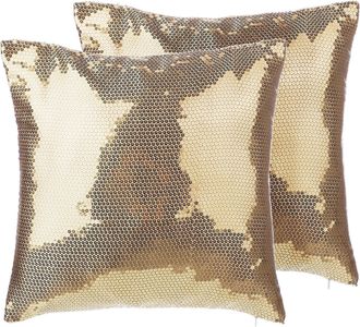 Beliani Conjunto De Cojines Decorativos Con Lentejuelas Dorado 45 X 45 Cm Decoraci&oacute;n Moderna Glamour Brillante Aster