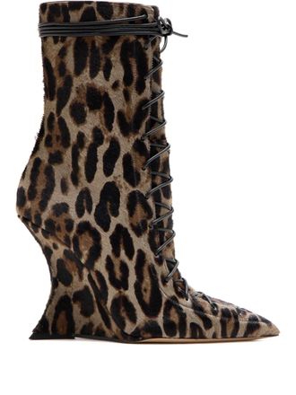 PARIS TEXAS leopard print lace-up boots - Brown