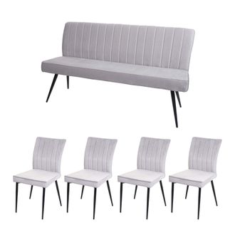 Hhg Juego De Comedor Hhg-480, Juego De 4 Sillas+banco Grupo De Asientos Juego De Comedor, Terciopelo Metal, Gris Claro