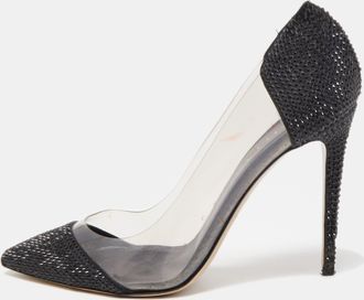 Le Silla Black Crystal Embellished Leather And Pvc Pointed Toe Pumps