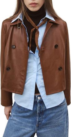 Mango Double Breasted Leather Jacket in Medium Brown at Nordstrom, Size X-Small