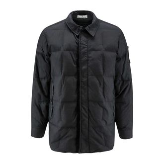Stone Island Jassen, Heren, Zwart, XL, Nylon, Nylon Donsparka Met Zijlogo