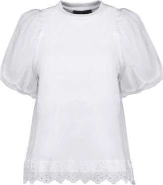 Simone Rocha Tulle Overlay Puff Sleeve Lace T-Shirt