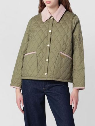 Barbour quilted coat contrast collar front pockets