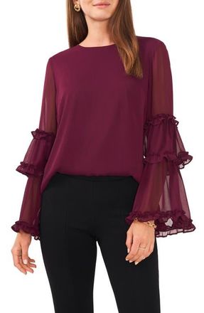 Chaus Bell Sleeve Chiffon Top in Mulberry at Nordstrom, Size Medium